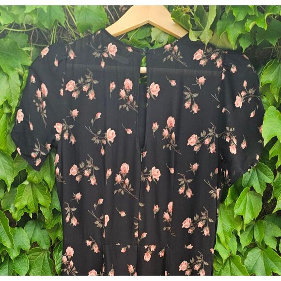 Reformation Floral Mini Dress | Black Pink Rose Print | Size 8 Sustainable - Picture 2 of 3